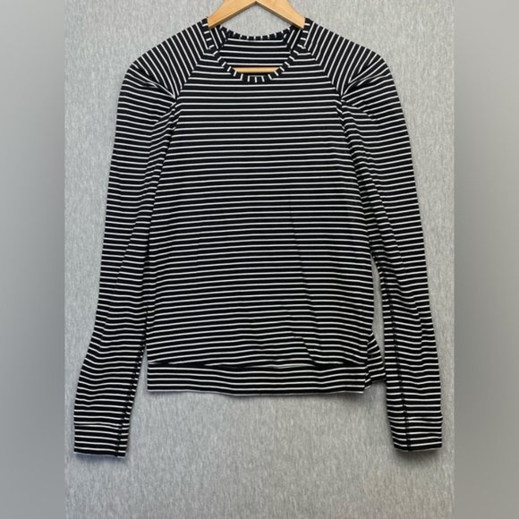 Lululemon Black White Striped Long Sleeve Top - Picture 1 of 7